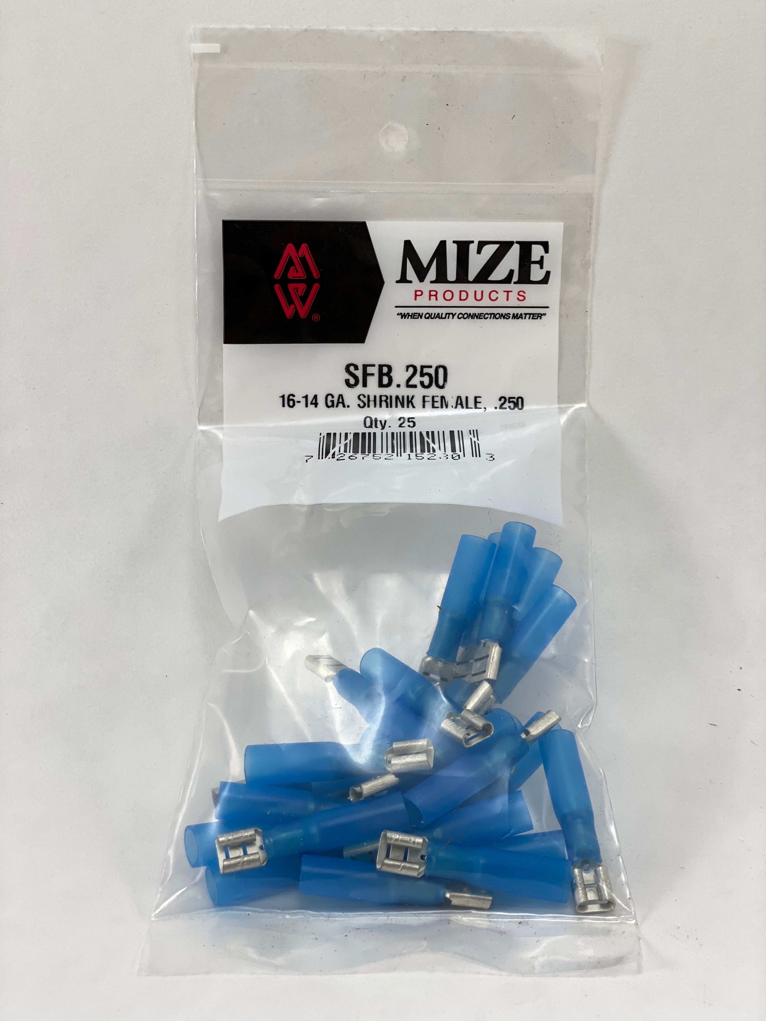 Mize Wire 1614 GA Female Uninsulated Shrink Plug Connector, SFB250