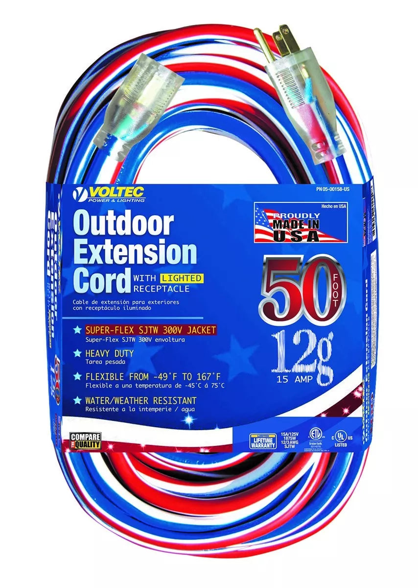 Voltec 50' 12/3 SJTW Outdoor Extension Cord w/ Lighted Ends 0500158US