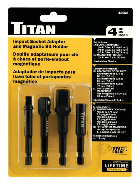 Titan 12002 4pc Hex Shank Impact Socket Adapter