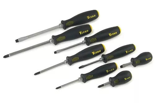 Titan 17208 8-Piece Slotted & Phillips Screwdriver Set w/ Magnetic Tips