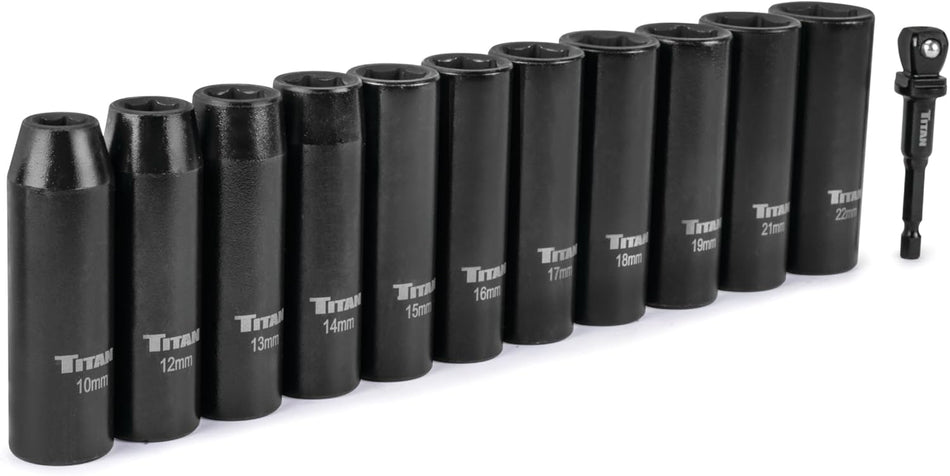 Titan 42401 12-Piece 1/2-Inch Drive Metric Deep Impact Socket Set
