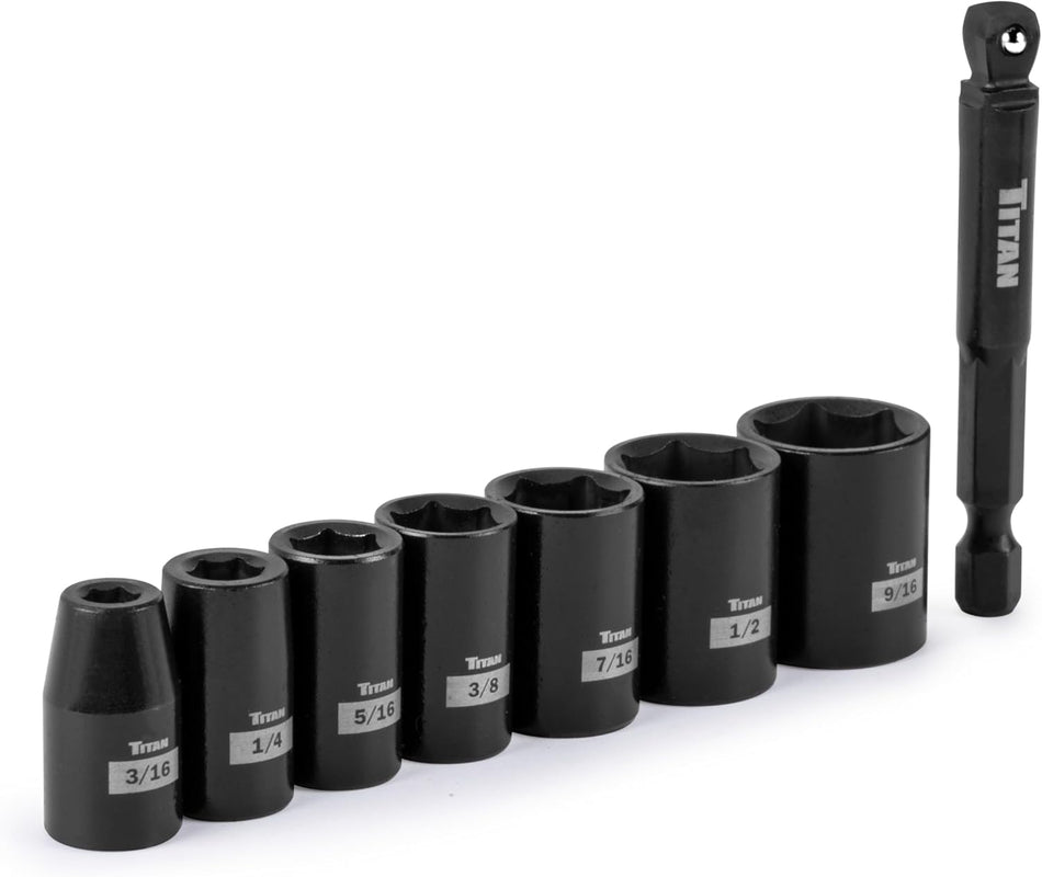 Titan 46001 8-Piece 1/4-Inch Drive SAE Standard Impact Socket Set