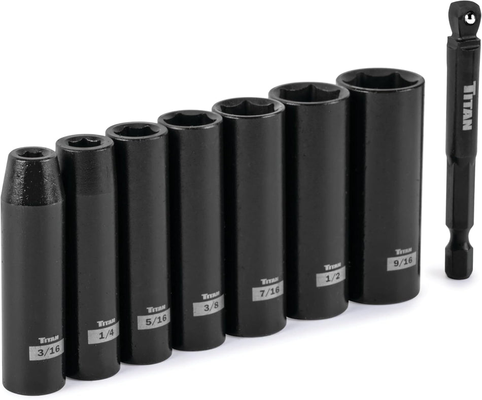 Titan 46301 8-Piece 1/4-Inch Drive SAE Deep Impact Socket Set