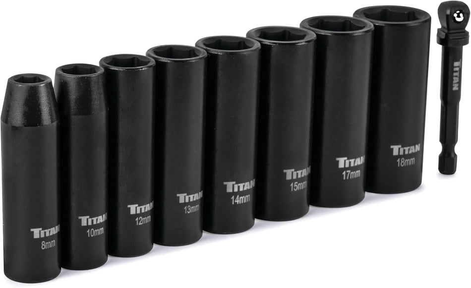 Titan 48401 9-Piece 3/8-Inch Drive Metric Deep Impact Socket Set
