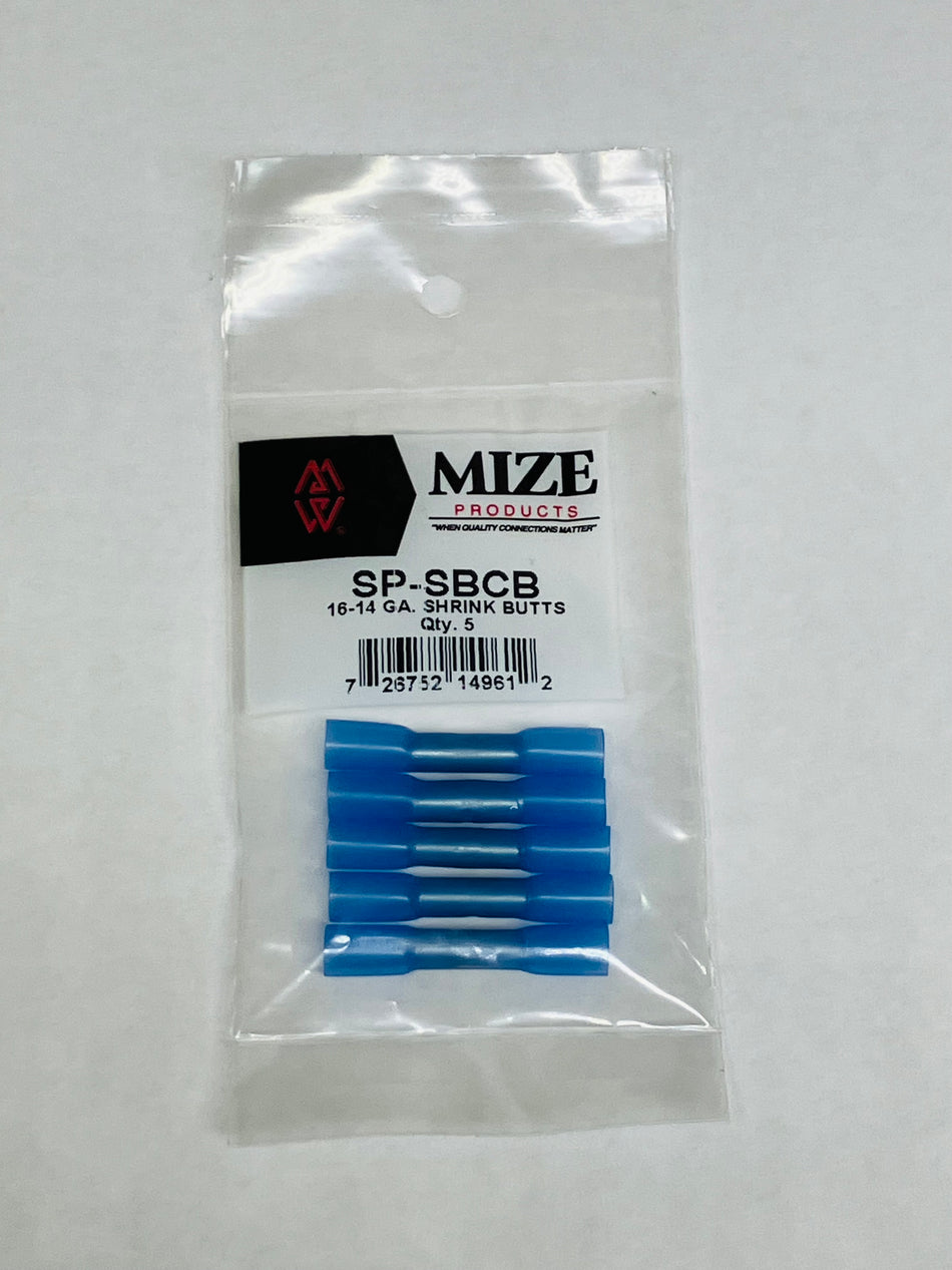 Mize Wire 5 Pc Blue 16-14 Gauge Heat Shrink Butt Connectors, Made in USA