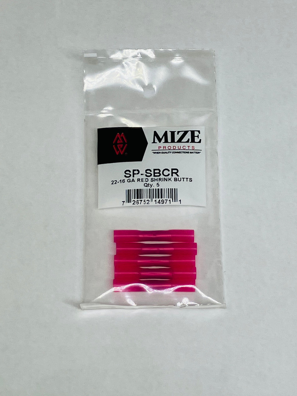 Mize Wire 5 Pc Red 22-16 Gauge Heat Shrink Butt Connectors, Made in USA