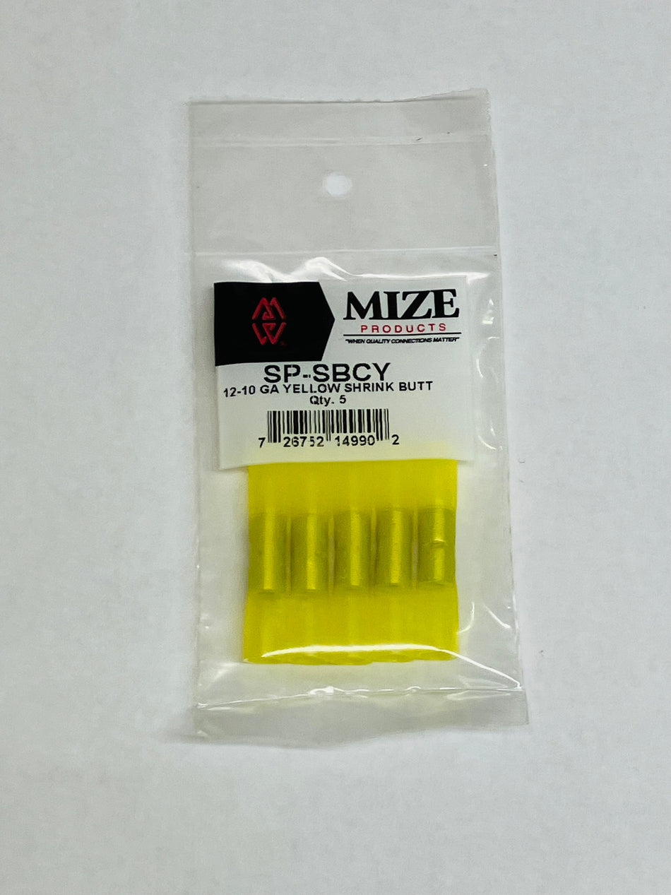 Mize Wire 5 Pc Yellow 12-10 Gauge Heat Shrink Butt Connectors, Made in USA