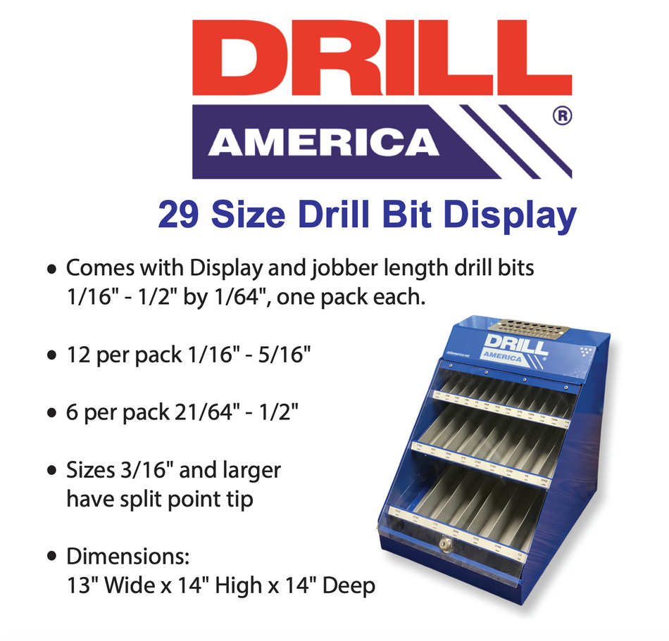 Drill America KFD Series 29 Size HSS Drill Bit Display KFD3F-DISPLAY