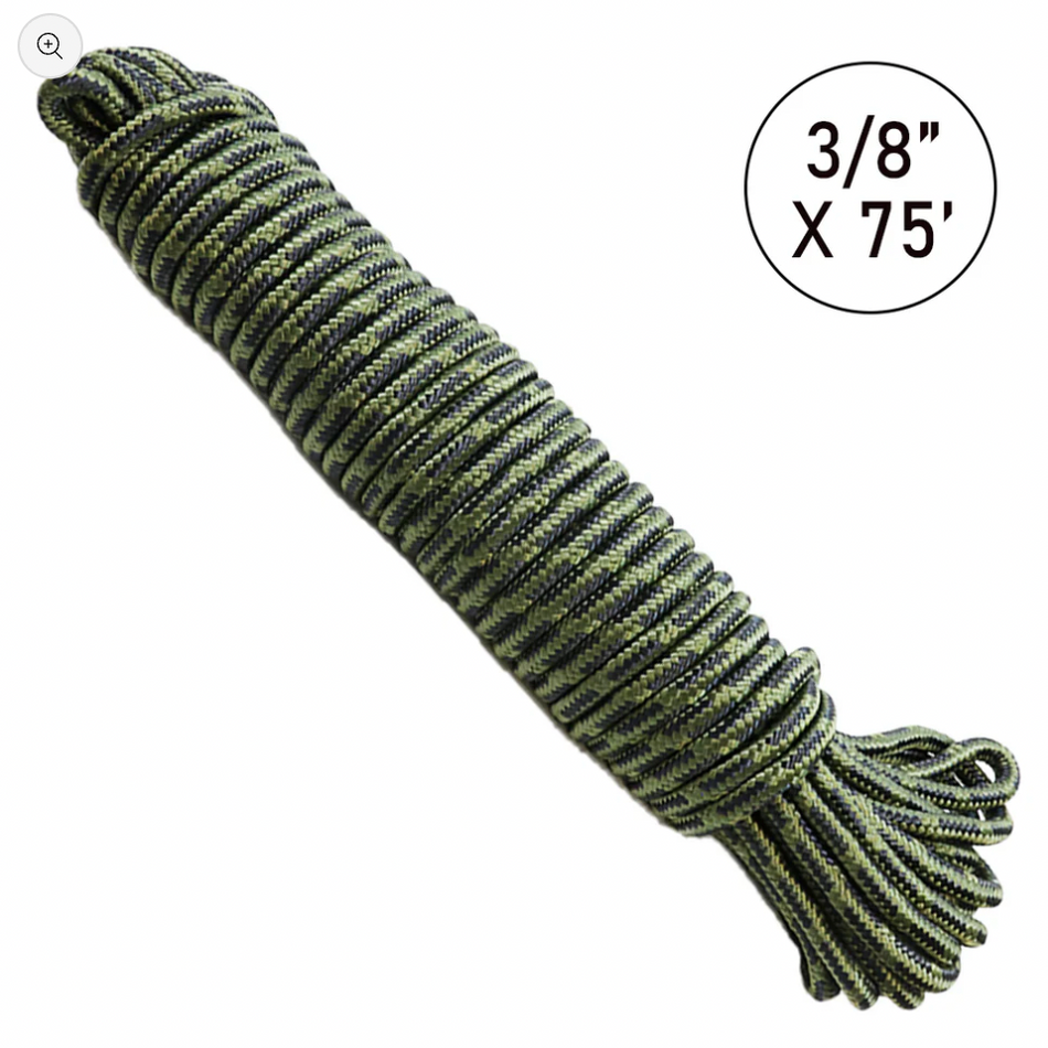 Boxer 3/8" x 75' Camo Diamond Braided Polypropylene Truck Rope 750 lbs, 77039