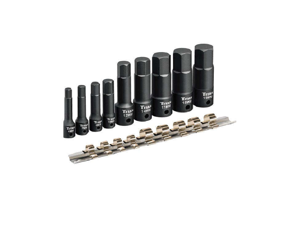 Titan 49011 9 Pc Deep Metric Hex Impact Bit Socket Set 6mm - 19mm