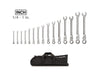 Tekton WRC95401 15 Pc SAE Flex Head 12-Pt Ratcheting Comb. Wrench Set w/ Pouch 1/4"-1"