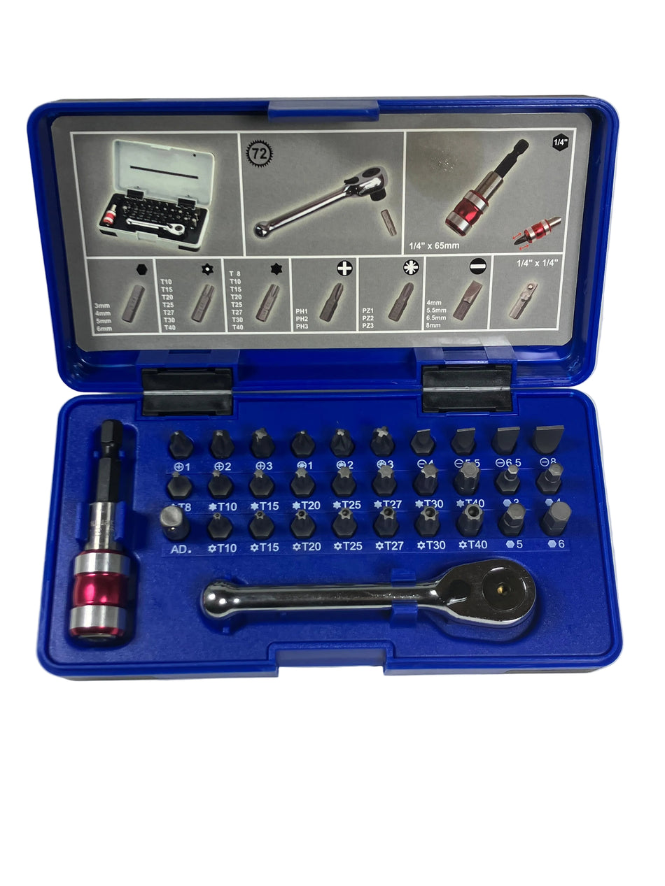 Sir Plus Tools 32 Pc S2 Steel Power Bit & Ratchet Set w/ Locking Driver & 90 Tooth Ratchet
