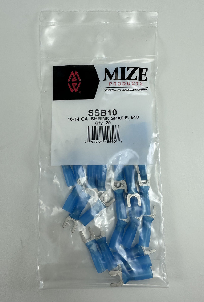 Mize Wire 25 Pc 16-14 GA #10 Blue Shrink Spade, #SSB10