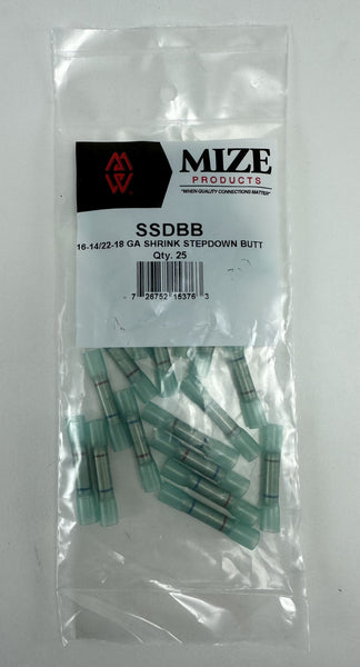 Mize Wire 25 Pc Blue (16-14 GA) to Red (22-18 GA) Step Down Shrink Butt Connectors, SSDBB