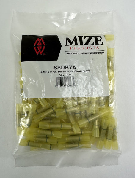 Mize Wire 100 Pc Yellow (12-10 GA) to Blue (16-14 GA) Step Down Shrink Butt Connectors, SSDBYA