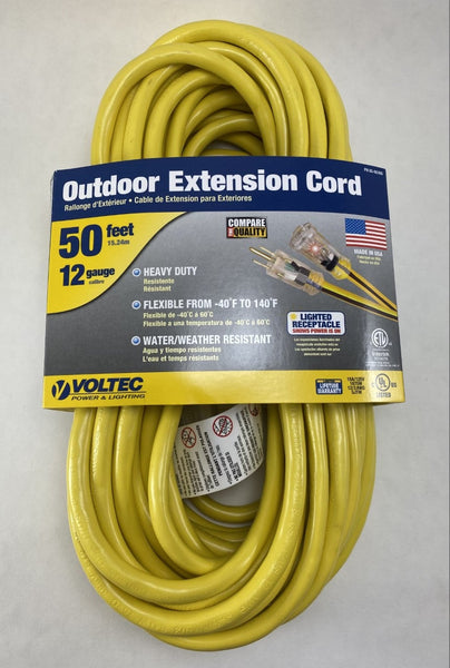 US Wire 50' 12/3 SJTW Outdoor Extension Cord w/ Lighted Ends 0500365
