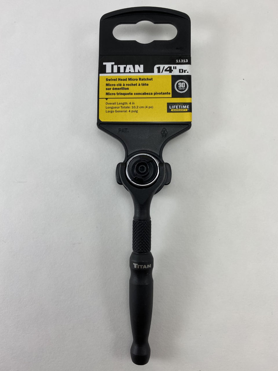 Titan Tools 11313 1/4 Inch Drive 90 Tooth Reversible Swivel Head Ratchet