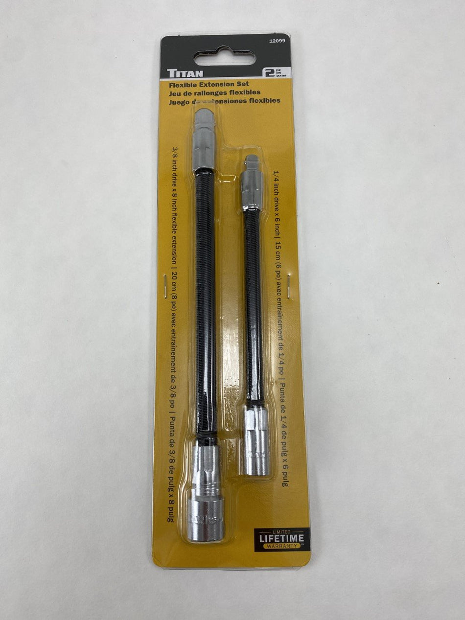 Titan 12099 2 Pc 1/4" & 3/8" Inch Flexible Extension Set