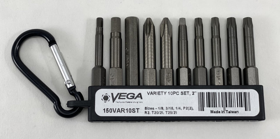 Vega 10 Pc Assorted Styles 2" Impact Power Bits Set on Keychain 150VAR10ST