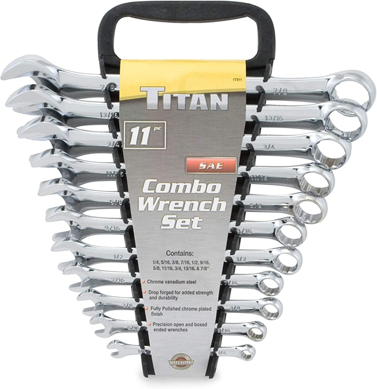 Titan 17311 11-Piece 12 Point SAE Polished Combination Wrench Set