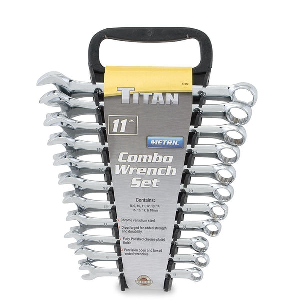 Titan 17312 11-Piece 12 Point Metric Polished Combination Wrench Set