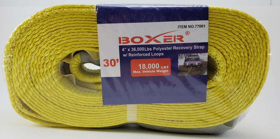 Boxer 4” x 30’ 36000 lbs Polyester Recovery Strap w/ Loop Ends, 77061