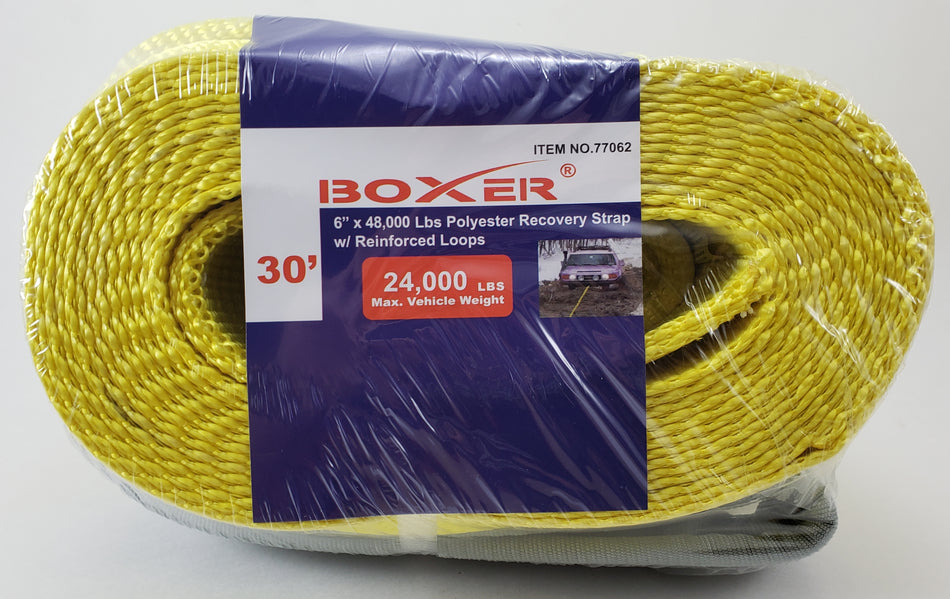 Boxer 6” x 30’ 48000 lbs Polyester Recovery Strap w/ Loop Ends, 77062