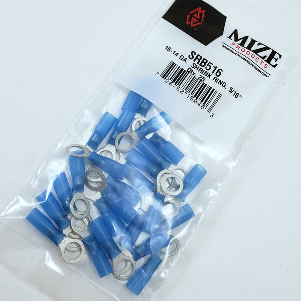 Mize Wire 25 Pc 16-14 GA 5/16” Blue Shrink Ring Terminals, SRB516