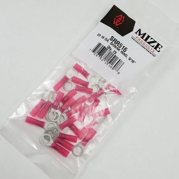 Mize Wire 25 Pc 22-16 GA 5/16” Red Shrink Ring Terminals, SRR516