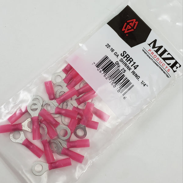 Mize Wire 25 Pc 22-16 GA ¼” Red Shrink Ring Terminals, SRR14