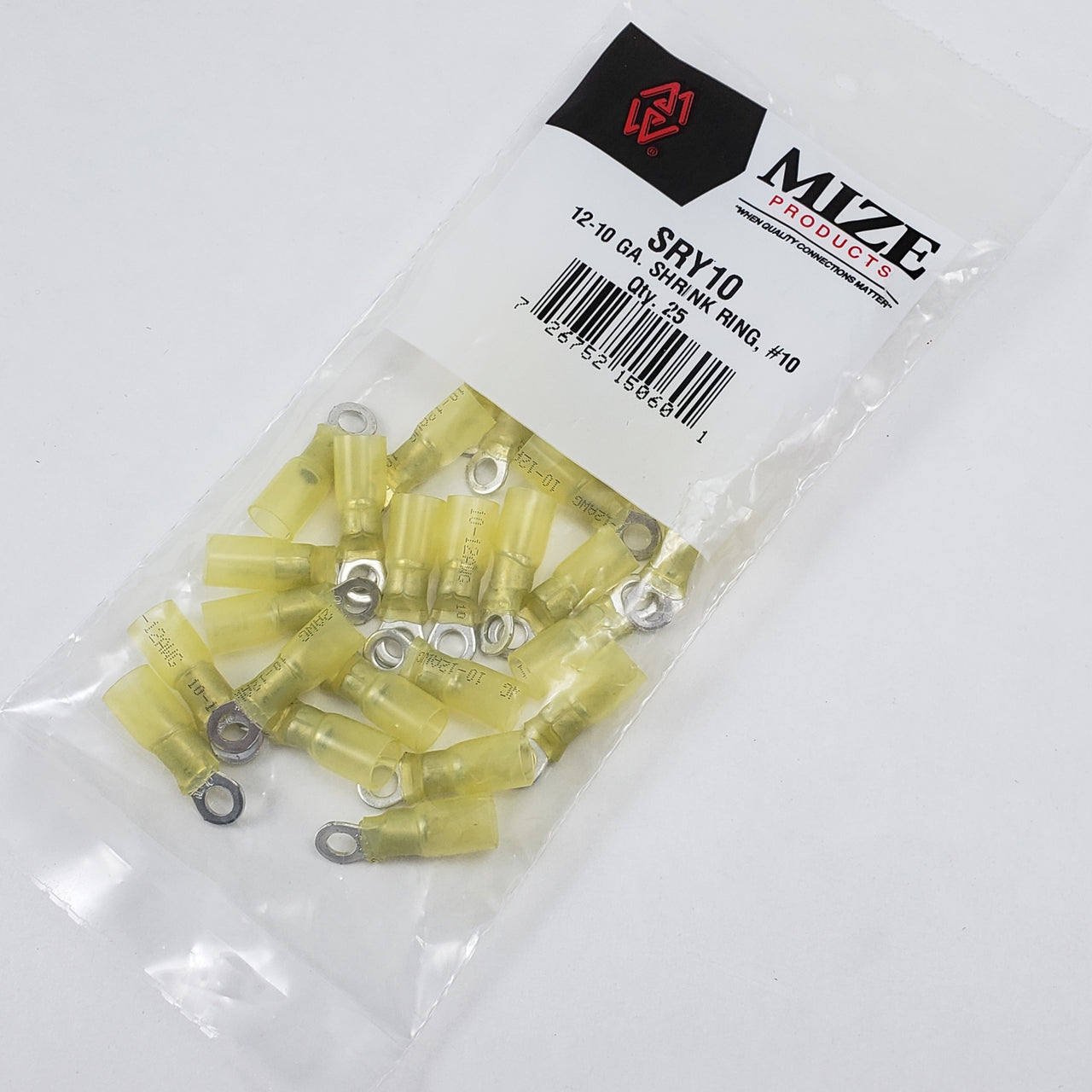 Mize Wire 25 Pc 12-10 GA #10 Yellow Shrink Ring Terminals, SRY10