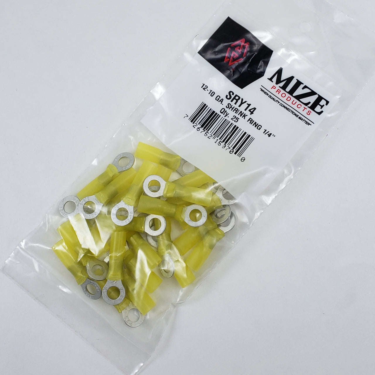 Mize Wire 25 Pc 12-10 GA ¼” Yellow Shrink Ring Terminals, SRY14
