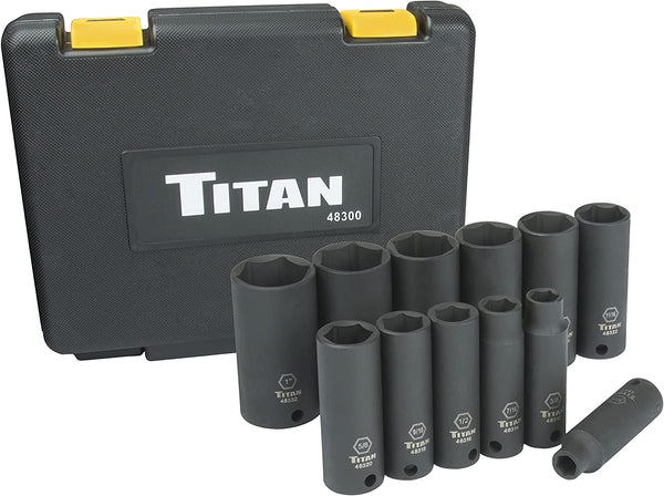 Titan 48300 12-Piece 3/8" Drive SAE Deep Impact Socket Set