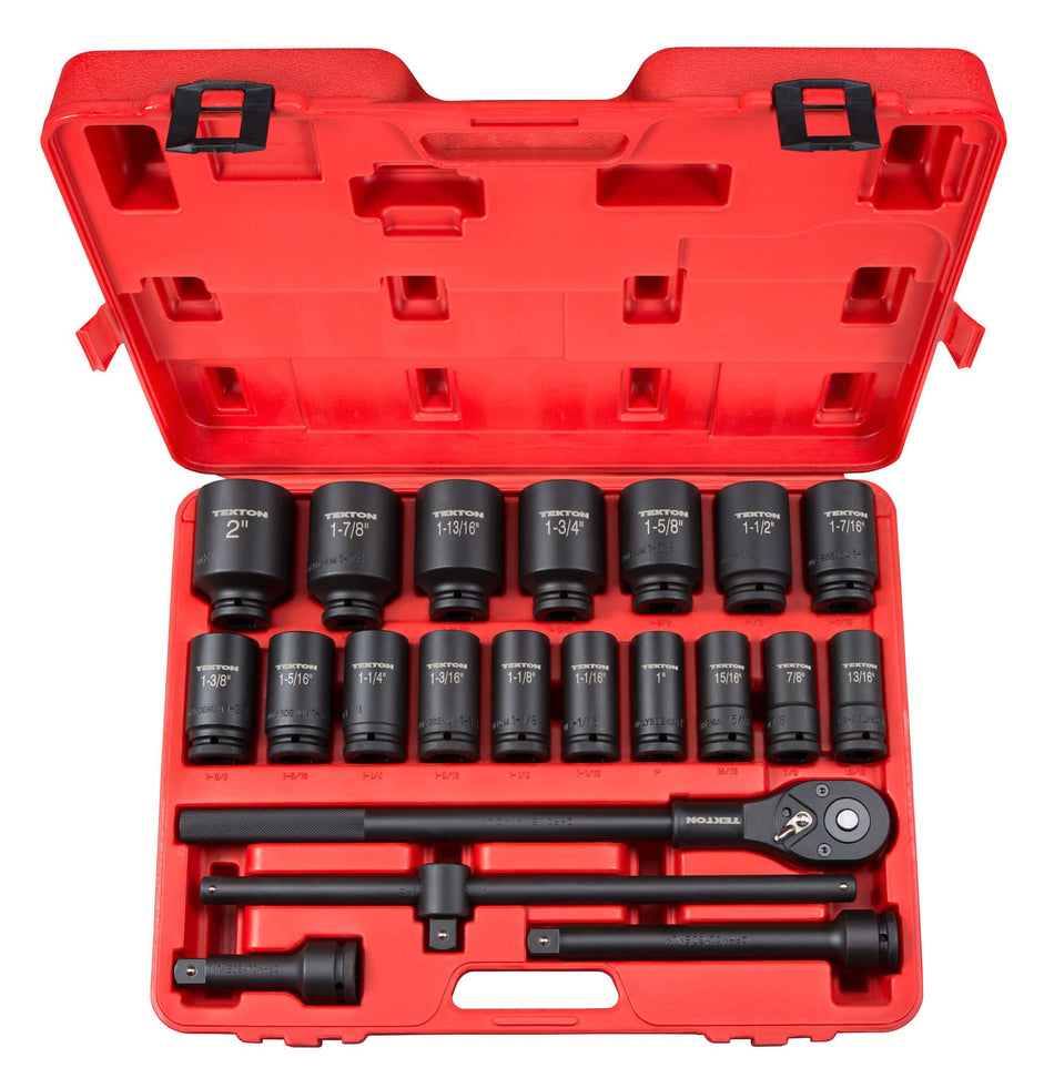 TEKTON 48995 3/4 in. Drive Deep Impact Socket Set, Inch, Cr-Mo, 7/8-Inch - 2-Inch, 22-Piece