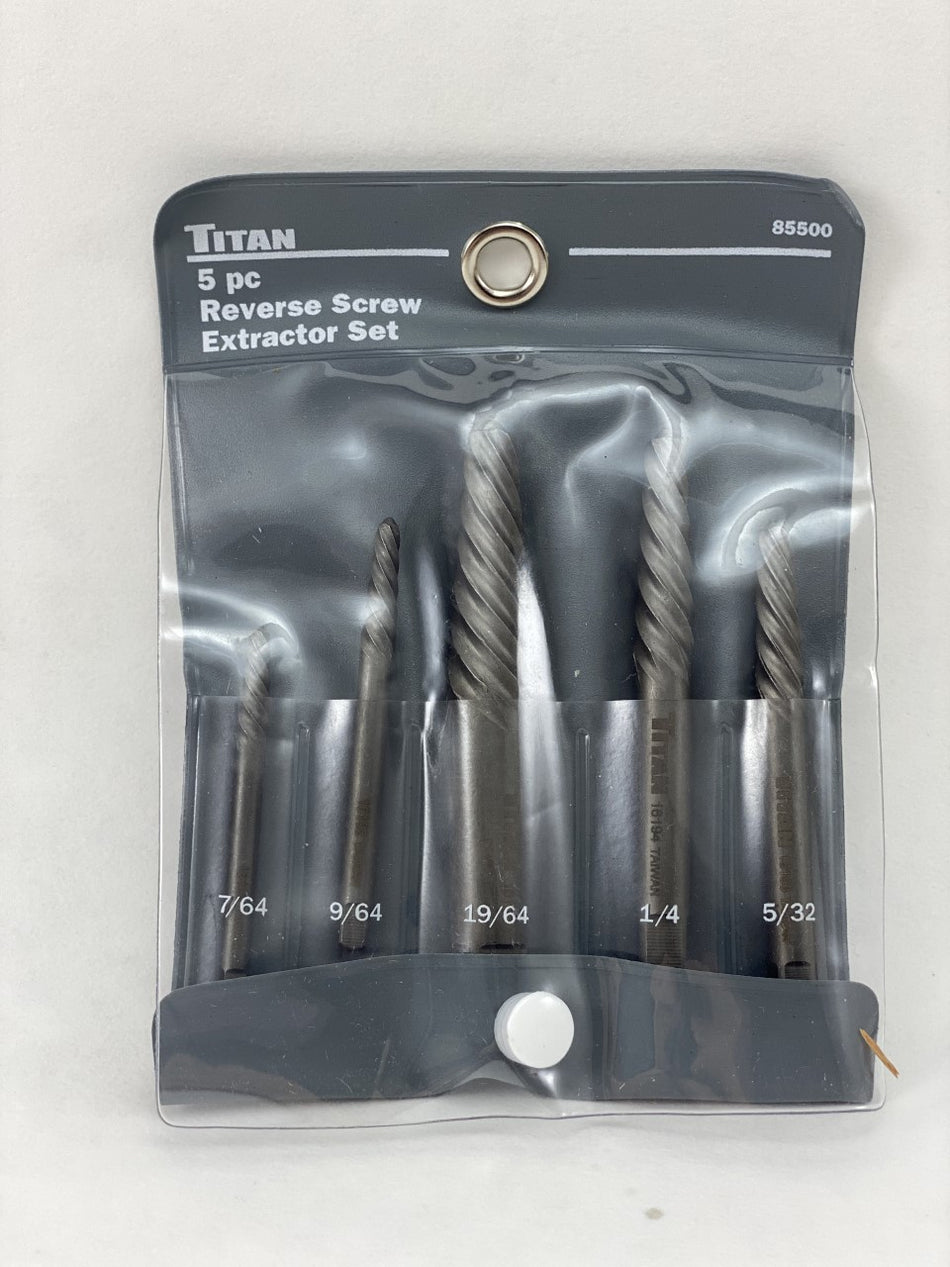 Titan 5 Pc Spiral Style Screw Extractor, 85500