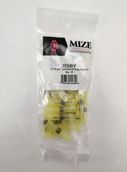 Mize 25 Pc Yellow Size 12-10 GA Heat Shrink Solder Core Butt Connectors