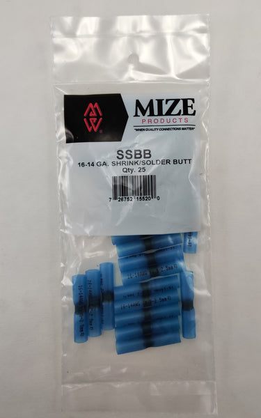 Mize 25 Pc Blue Size 16-14 GA Heat Shrink Solder Core Butt Connectors