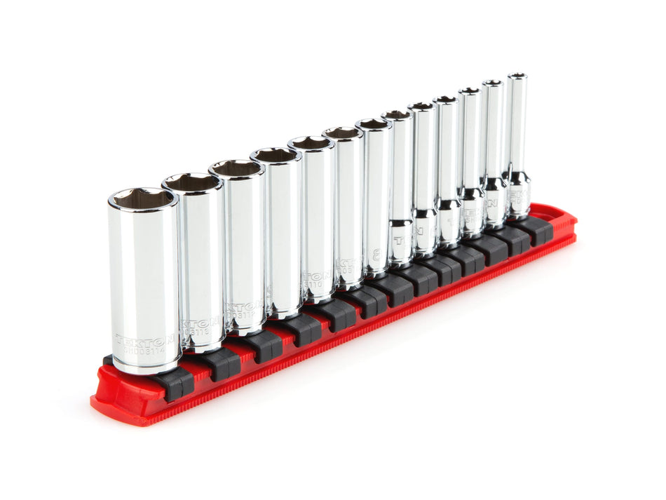 Tekton SHD90113 1/4 Inch Drive Deep 6-Point Socket Set, 14-Piece (4-15 mm)