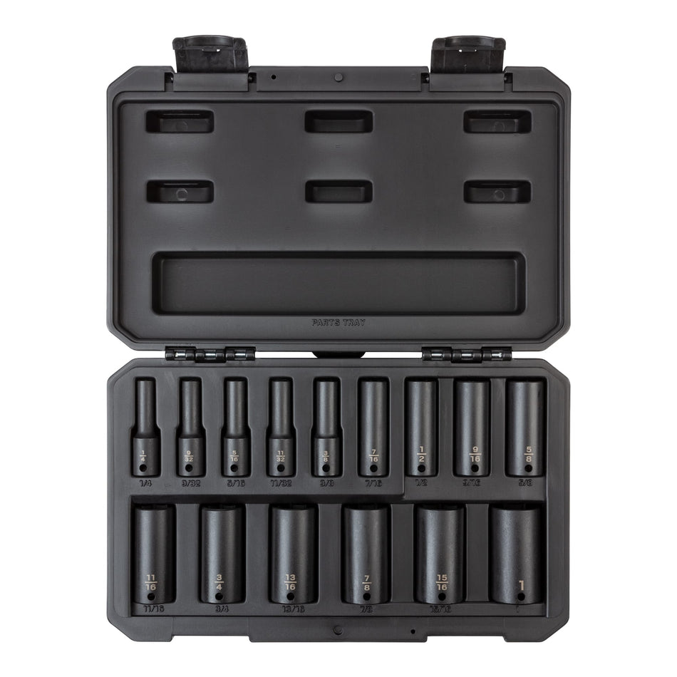 Tekton SID91301 3/8 Inch Drive Deep 6-Point Impact Socket Set, 15-Piece 1/4-1 in