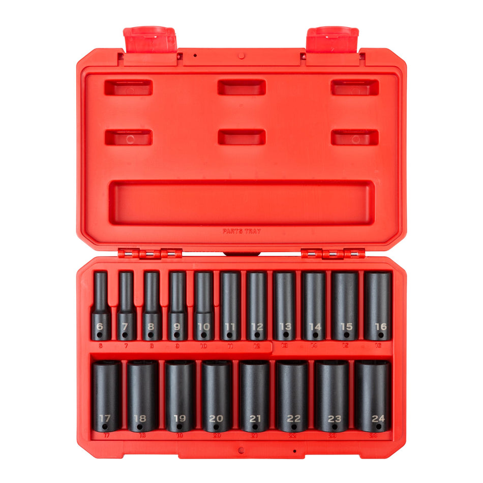 Tekton SID91303 3/8 Inch Drive Deep 6-Point Impact Socket Set, 19-Piece 6-24 mm