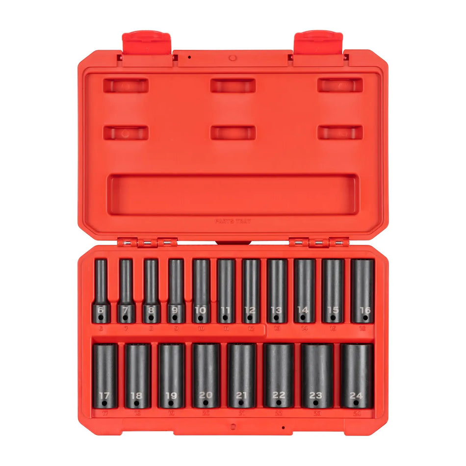 Tekton 3/8 Inch Drive Deep 12-Pt Impact Socket Set, 19-Pc (6 - 24 mm) SID91307