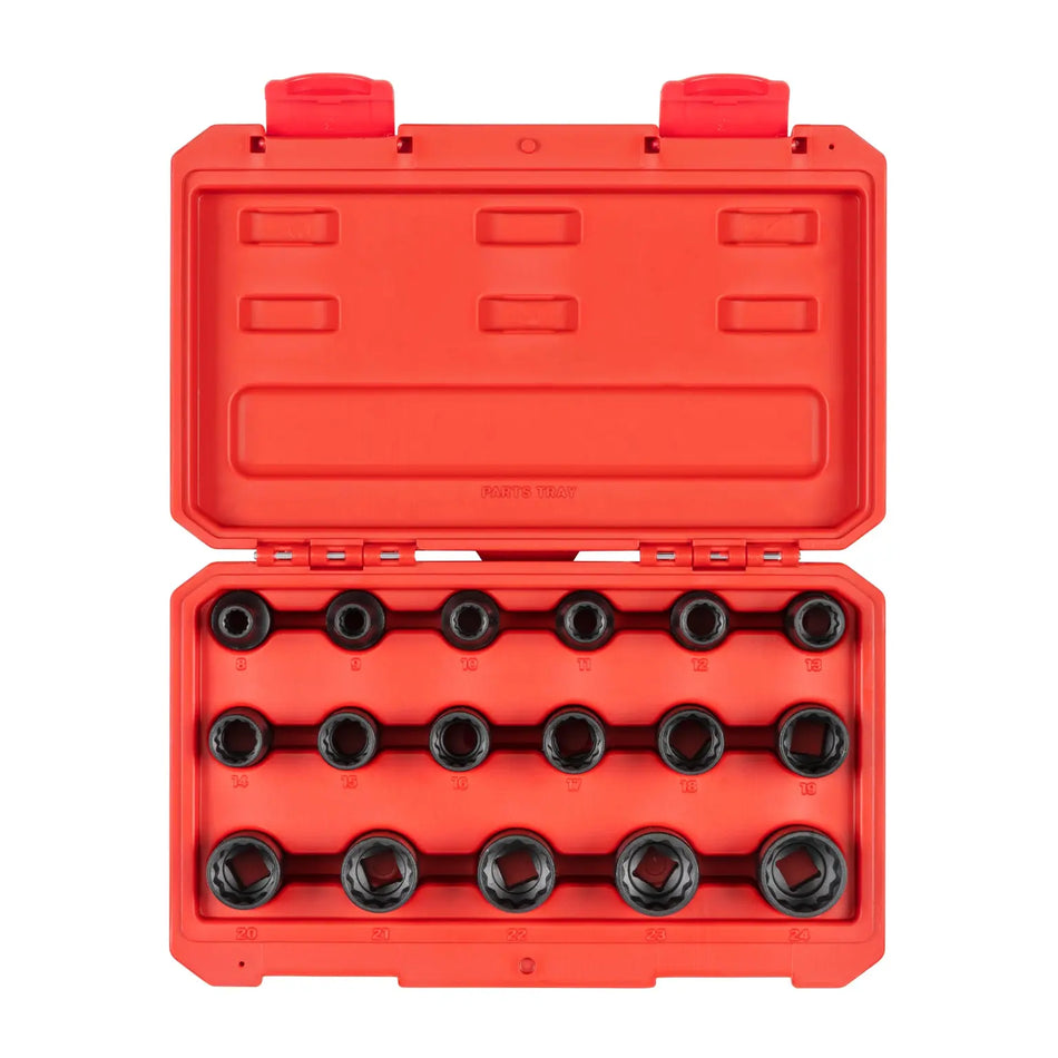 Tekton 1/2 Inch Drive 12-Pt Impact Socket Set, 17-Pc (8-24mm) SID92338