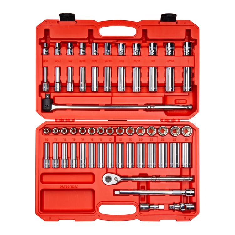 Tekton SKT25301 1/2 Inch Drive 6-Point SAE / Metric Socket & Ratchet Set, 58-Piece (3/8-1 in., 10-24 mm)