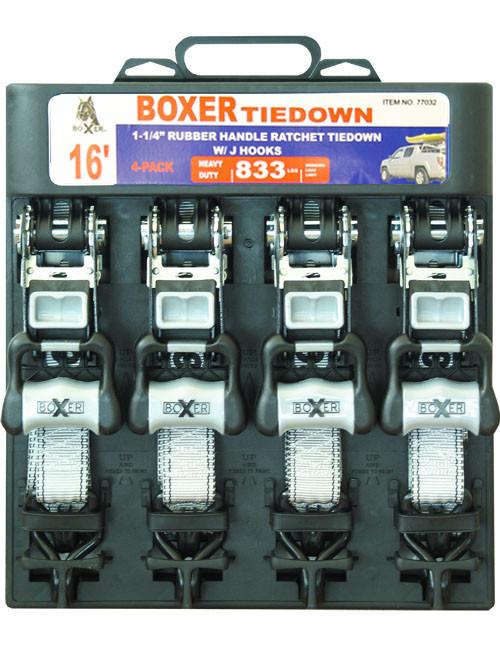 Boxer 77032 4 Pc HD Ratcheting Tie Down, 1 1/4" x 16' 2300 lbs