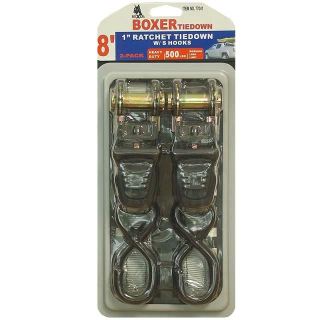 Boxer 77041 2 Pc Ratcheting Tie Down, 1" x 8' 1500 lbs
