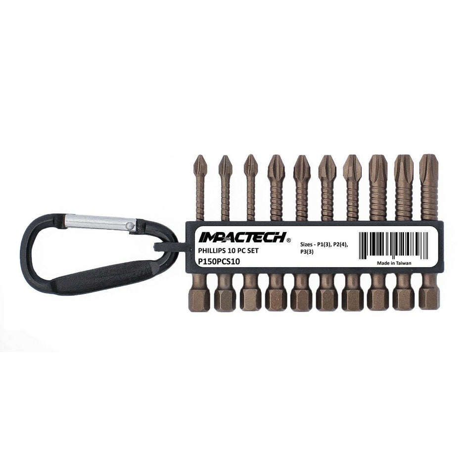 Vega IMPACTECH 10 Pc Assorted Phillips Impact Power Bits Set w/ Keychain P150PCS10