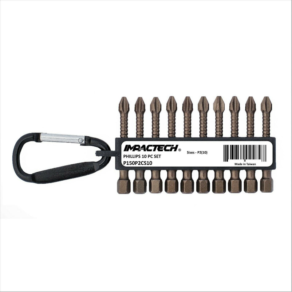 Vega IMPACTECH 10 Pc #2 Phillips Impact Power Bits Set w/ Keychain P150P2CS10