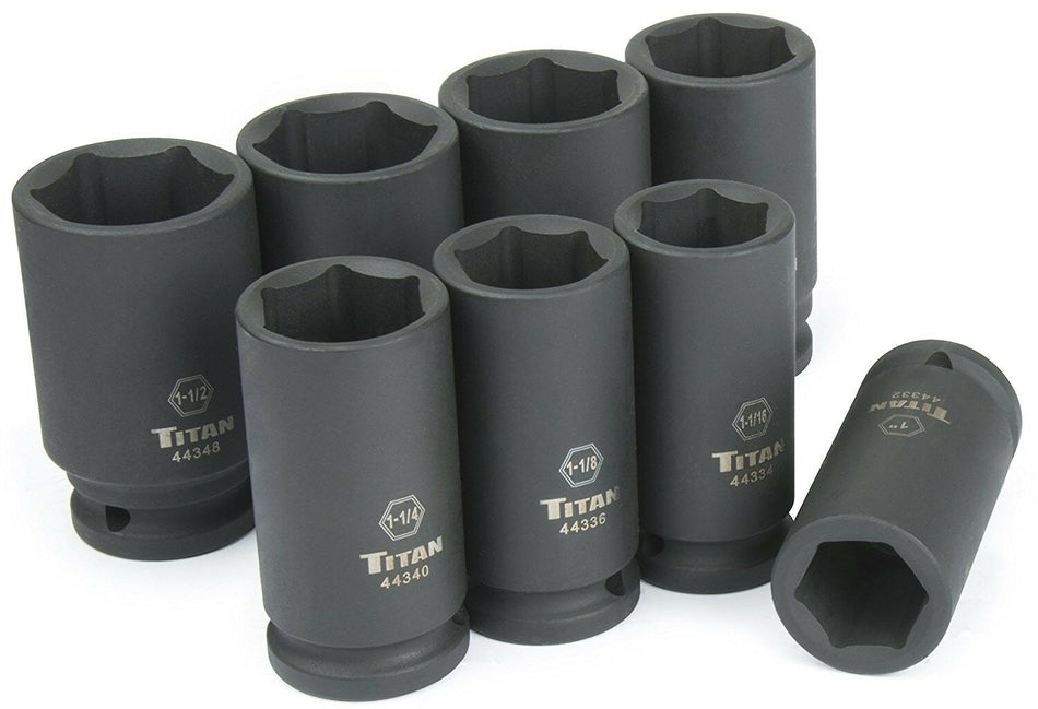 Titan Tools 44300 8 Piece ¾ Inch Drive SAE Deep Impact Socket Set