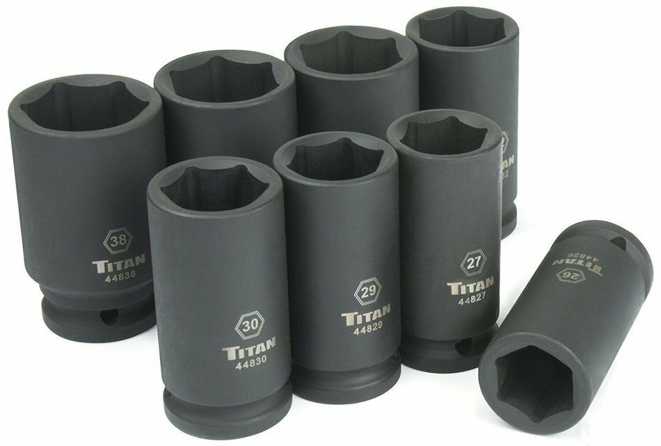 Titan Tools 44600 8 Pc ¾ Inch Drive Metric Deep Impact Socket Set