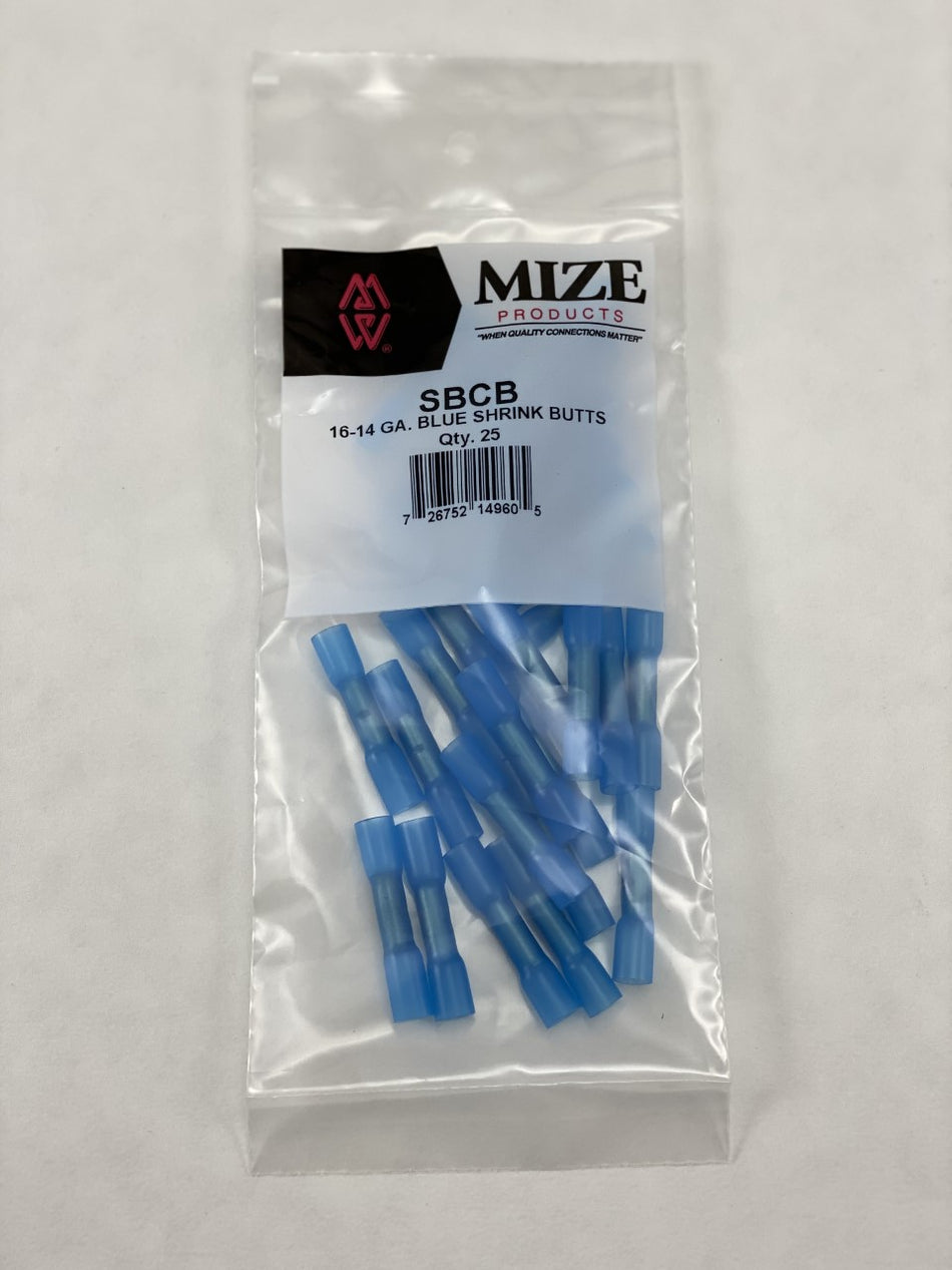 Mize Wire 25 Pc Blue 16-14 Gauge Heat Shrink Butt Connectors, Made in USA